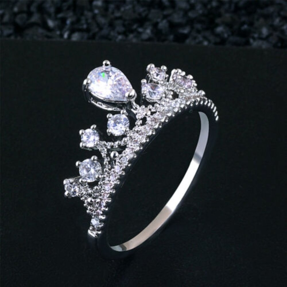 Queen Crown Wedding Rings for Women Silver White